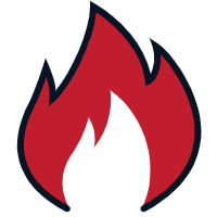 Stylized red flame icon with a dark blue outline, representing fire or heat.
