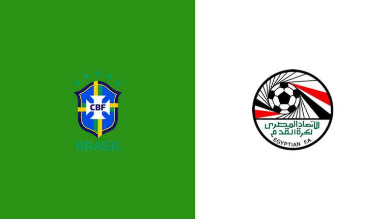 Split image showing two football federation logos: Brazil (CBF) on green left and Egyptian FA on white right.